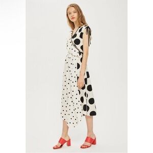 NWT Eloquii Polka Dot Mixed Media Wrap MIDI Dress 18
